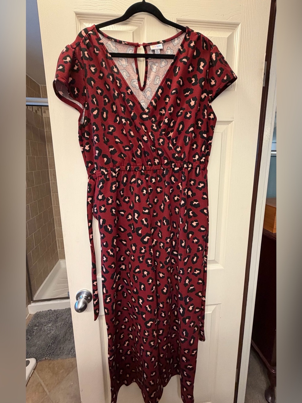 Lularor Karen Burgundy Leopard Print Jumpsuit